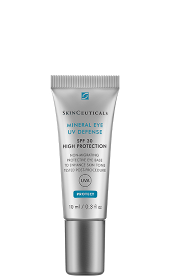 Mineral Eye UV Defense SPF 30:   Soin solaire haute efficacité formulé spécifiquement pour protéger en douceur la zone délicate du contour des yeux.